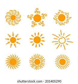 Set of glossy sun images. Vector illustration