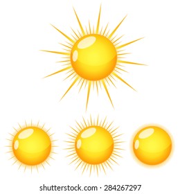 Set of glossy sun images. Vector illustration