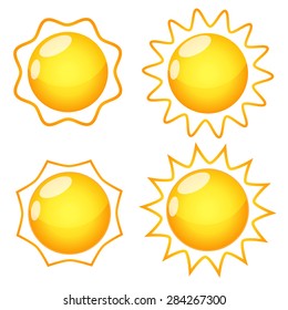Set of glossy sun images. Vector illustration