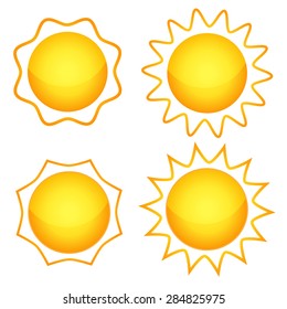 Set of glossy sun images. Vector illustration