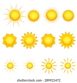 Set of glossy sun images. vector illustration