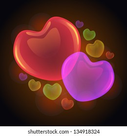 Set of glossy transparency hearts - illustration