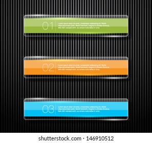 Conjunto de banners vectoriales brillantes con luces brillantes sobre fondo de patrón negro para el diseño de negocios, infografías, informes, opciones de número, presentación de pasos o diseño de flujo de trabajo. El estilo moderno y limpio