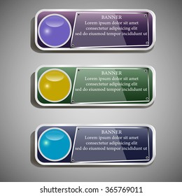 Set of glossy vector banners with shiny lights over black pattern background for business design, infographics, reports, number options, step presentation or workflow layout. Clean and modern style