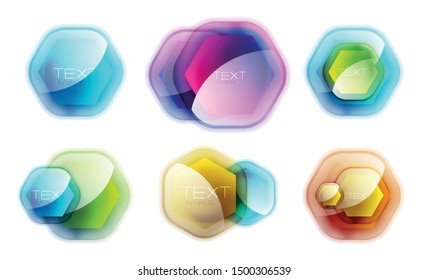 Conjunto de banners hexagonales vectoriales brillantes con reflexión para el diseño abstracto del logotipo empresarial, plantilla de infografía, botones, informes, opciones de número, presentación de pasos o diseño de flujo de trabajo. Vector