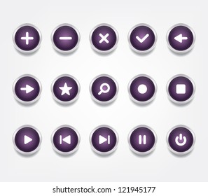 Set of glossy vector icons / buttons with shiny metallic ring for websites (UI) or smartphones or tablets applications (app)