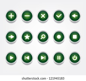 Set of glossy vector icons / buttons with shiny metallic ring for websites (UI) or smartphones or tablets applications (app)