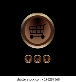 set of glossy vector shopping buttons with basket and money icons