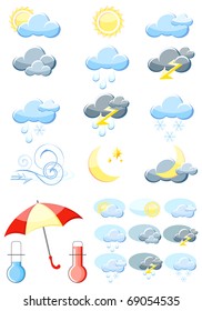 Set of a glossy vector weather icons