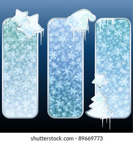 Set of glossy vertical banners with icicles (eps10);  jpg version also available