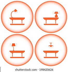 set glossy yellow interior icons with table lamp