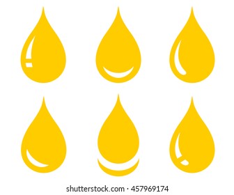 set of glossy yellow oil drop on white background