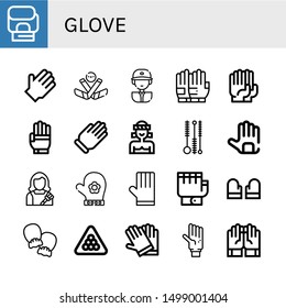 Set of glove icons such as Boxing gloves, Rubber gloves, Ice hockey, Baseball player, Gloves, Glove, Muay thai, Cleaning brush, Housekeeper, Hand glove, Mittens, Billiard ,