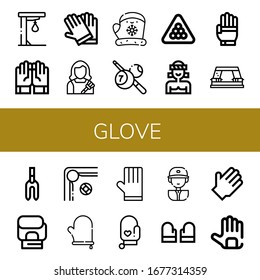 Set Of Glove Icons. Such As Punching Ball, Gloves, Housekeeper, Billiard, Muay Thai, Glove, Paper Punch, Weeder, Boxing Gloves, Oven Mitt, Baseball Player, Rubber Gloves , Glove Icons