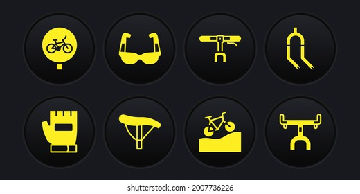 Handschuhe, Fahrradgabel, Sitzplatz, Mountainbike, Lenkstange, Sport-Radfahrer-Sonnenbrille und Ikone. Vektorgrafik