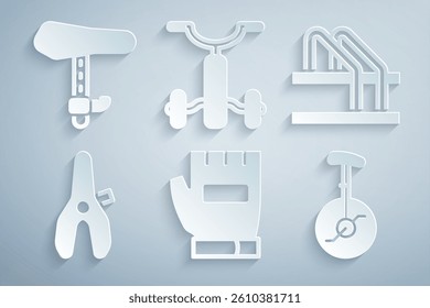 Set Gloves, Bicycle parking, seat, Unicycle or one wheel bicycle, for kids and icon. Vector