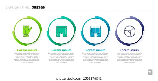 Conjunto de guantes, pantalones cortos de ciclismo y rueda de bicicleta. Plantilla de infografía de negocios. Vector