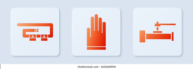 Set Gloves, Diving belt and Industry metallic pipes and valve. White square button. Vector