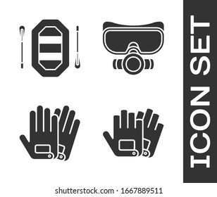 Set Gloves, Rafting boat, Gloves and Diving mask icon. Vector