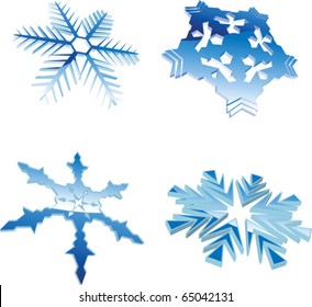 Set Of Glow Blue Winter 3D Snowflakes