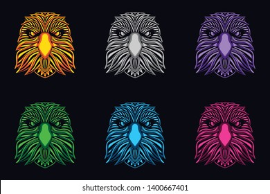 set of glow color eagle head