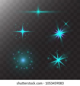 Set of Glow Light Effect Stars. Star Sparkles. Isolated vector on transparent background. Christmas celebrate, magic flash ray. Creative Vector