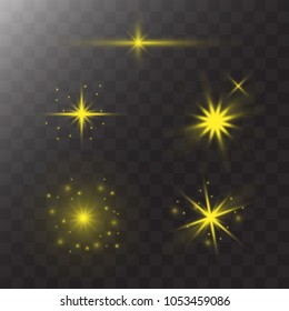 Set of Glow Light Effect Stars. Star Sparkles. Isolated vector on transparent background. Christmas celebrate, magic flash ray. Creative Vector