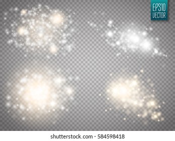 Set of glow light effect stars bursts with sparkles isolated on transparent background. Sparkling magic dust particles. Vector illustration
