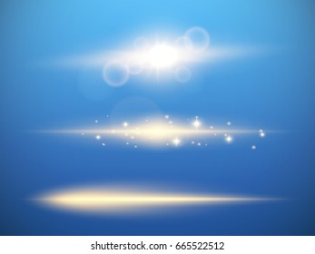 Set of glow light effect stars bursts with sparkles isolated on blue background. For illustration template art design, banner for Christmas celebrate, magic flash energy ray
