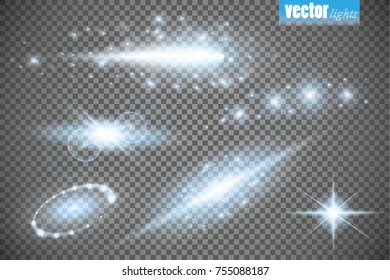 Set of glow light effect stars bursts with sparkles isolated on transparent background. For illustration template art design, banner for Christmas celebrate, magic flash energy ray