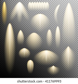 Set of glow light effects isolated on transparent background. For Christmas, celebrations, magic flash energy ray. EPS 10 vector file included