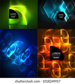 Set leuchtender abstrakter Formen neonglänzend abstrakter High-Tech-Hintergründe. Vorlagen für Vektorlichteffekte