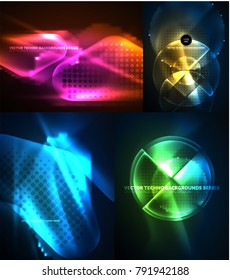 Conjunto de formas abstractas resplandecientes neón brillante fondo abstracto de alta tecnología. Plantillas de efectos luminosos de vectores