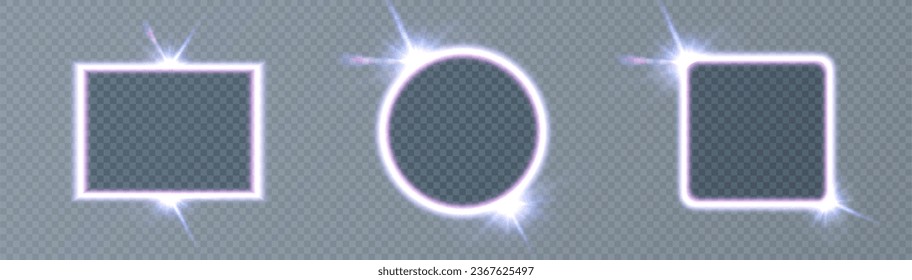 Conjunto de marcos azules brillantes con efecto neón. Para diseño e ilustraciones. Vector	
