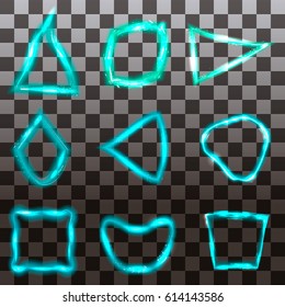 Set of glowing blue isolated neon signs on a transparent background.Each sign is a separate element of a vector illustration.