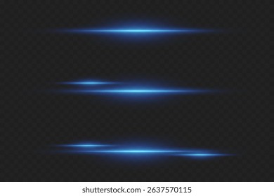 Set of glowing blue light stripes on transparent background with motion blur and futuristic energy effect.