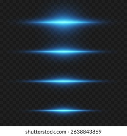 Set of glowing blue light stripes on transparent background with motion blur and futuristic energy effect.