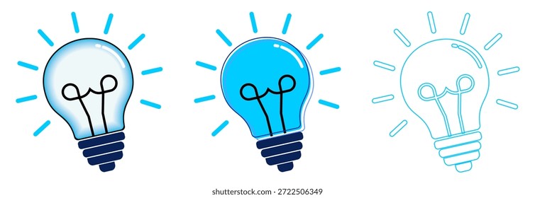 ​Un conjunto de bombillas azules brillantes en diferentes estilos, que simbolizan la creatividad, la eficiencia energética y las soluciones respetuosas con el medio ambiente para los diseños modernos