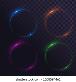 Set of glowing circles. Round shiny frames on a transparent background