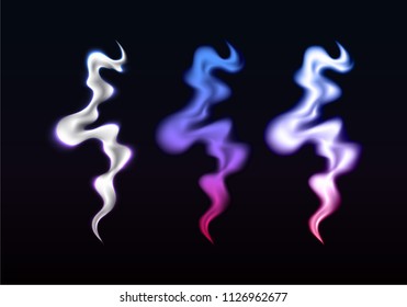Set of Glowing Colorful Smoke Waves. Vector Template Transparent Texture of Smoke. Hot Steam Illustration Concept