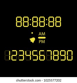 A set of glowing digital numbers. Digital numbers for lcd electronic screen. Digital numbers in the form of electronic numbers for hours, thermometers, calculators. Modern, simple vector illustration