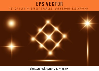 Set Of Glowing Effect Sparkles with Brown Background