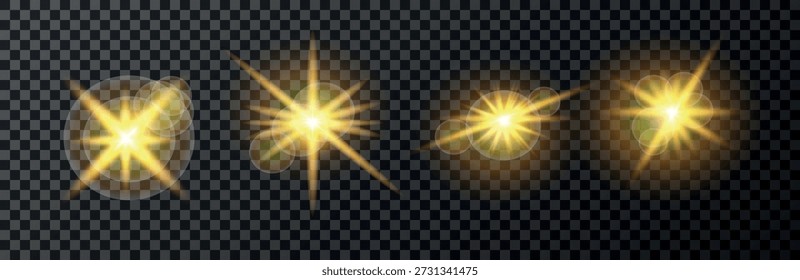 conjunto de efeitos brilhantes, erupções solares, brilho, faíscas, luz estelar, brilho de luz, explosões, imagem vetorial