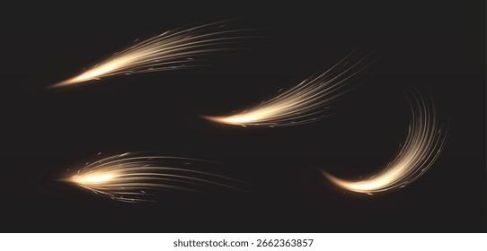 Ein Satz glühender Brandspuren, die an die Wirkung des Schleifens oder Schneidens von Metall erinnern. Heller Lichteffekt auf dunklem Hintergrund.