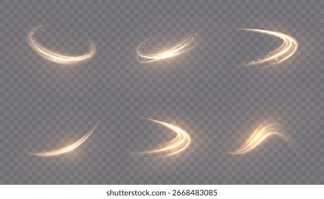A set of glowing fire traces reminiscent of the effect of grinding or cutting metal. Bright light effect on a transparent background.	