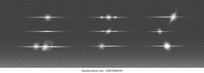 Set of glowing flare. Light effects or Shiny sparks. Flash illustrations on transparent background