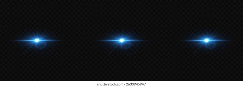 Set of glowing flares and stars, magical light explosion effect.