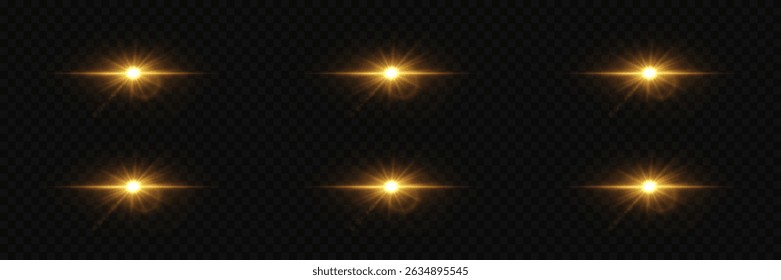 Set of glowing flares and stars, magical light explosion effect.