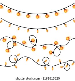 Set of glowing garlands on white background. Vector illustration. Christmas Glowing light bulbs.