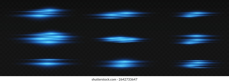 Set of glowing glare lines of light. On a transparent background.